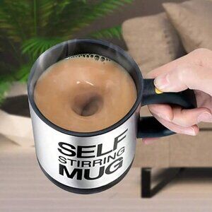 Mug Self Stirring Stainless Steel Black Plastic 13.5 oz